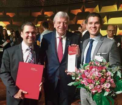Preisverleihung im Wiesbadener Kurhaus (v.l.): Martin Kuge, Faubel, Volker Bouffier, Ministerpräsident Hessen und Sven Rath, Faubel