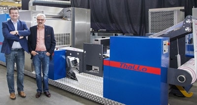 Remko Koolbergen (l.) und Peter Kloppers gründen DG Press und entwickeln die neue Generation der variablen Sleeve-Offsetdruckmaschinen namens 'Thallo' (Quelle: DG Press)
