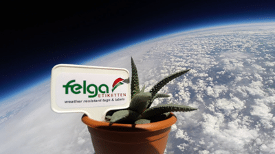 Eine der spektakulärsten Marketing-Aktionen von Felga-Etiketten war der Flug eines der Felga-Produkte ins All (Quelle: Felga Etiketten)