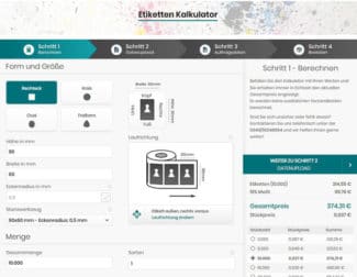 Der Etiketten-Kalkulator ist einfach zu bedienen und gibt ausführliche Auskünfte zum bestellten Produkt (Quelle: etikettensprint.de)