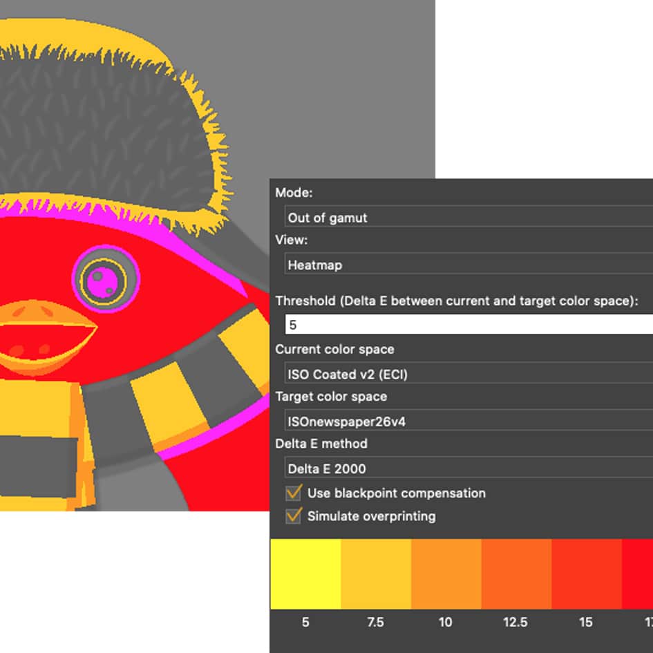 Farbabweichungen können geprüft und Farbunterschiede zwischen PDFs ermittelt werden. Die Ergebnisse sind bei Bedarf in Heatmaps zu visualisieren (Quelle: callas)