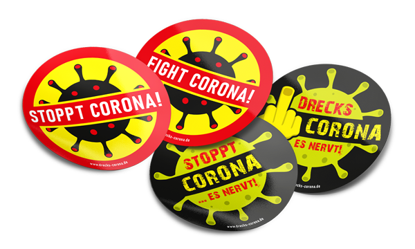 Die großen Aufkleber zur „Drecks Corona“-Aktion von Walker Etiketten kamen sehr gut an (Quelle: iba hartmann)