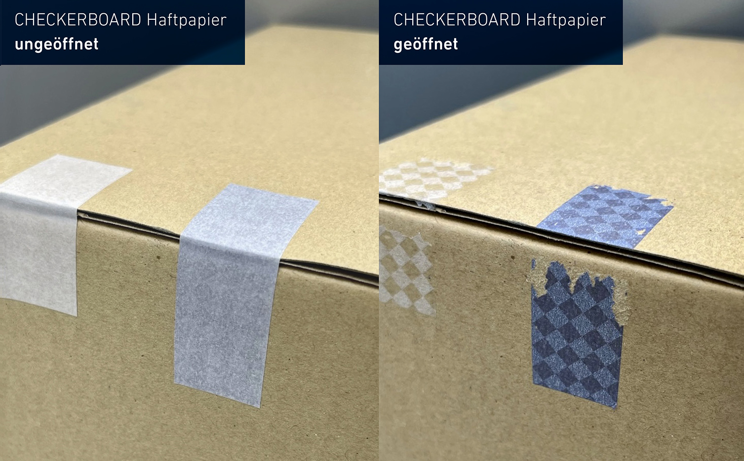 Das neue Checkerboard-Haftmaterial kann mit transparentem oder eingefärbtem Klebstoff (hier blau) ausgestattet werden