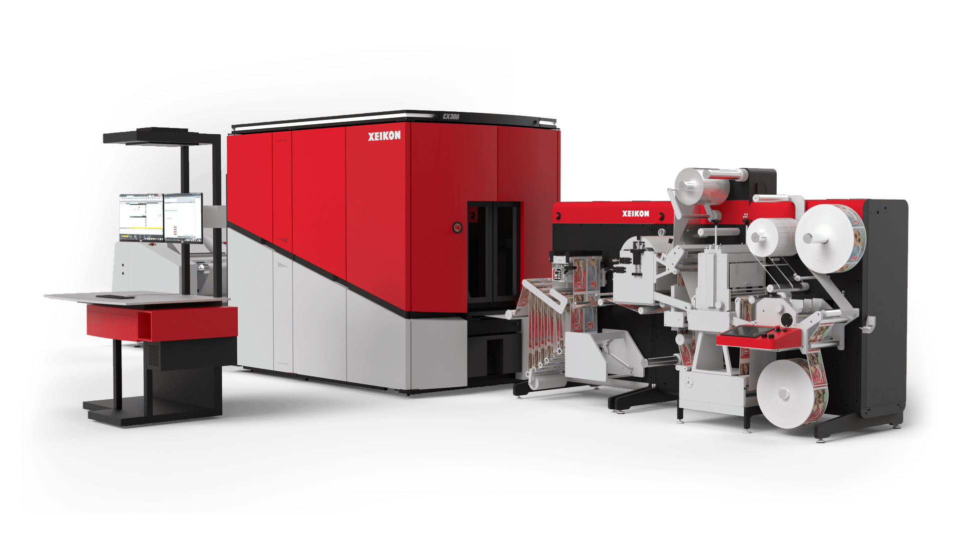 Die Xeikon Hybrid-Lösung mit Frontend, Digitaldruck- und Finishing-Einheit (Quelle: Xeikon)