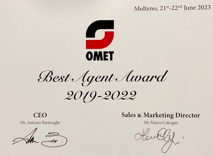 Omet hat die Chromos GmbH mit dem „Best Agent Award“ von 2019 bis 2022 ausgezeichnet (Quelle: Chromos)