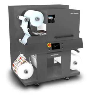 Die kompakte 13-Zoll-Etiketten- und Verpackungsdruckmaschine ist eine Fünffarben-Trockentonerdruckmaschine mit doppelter Funktionalität (Quelle: Anytron)