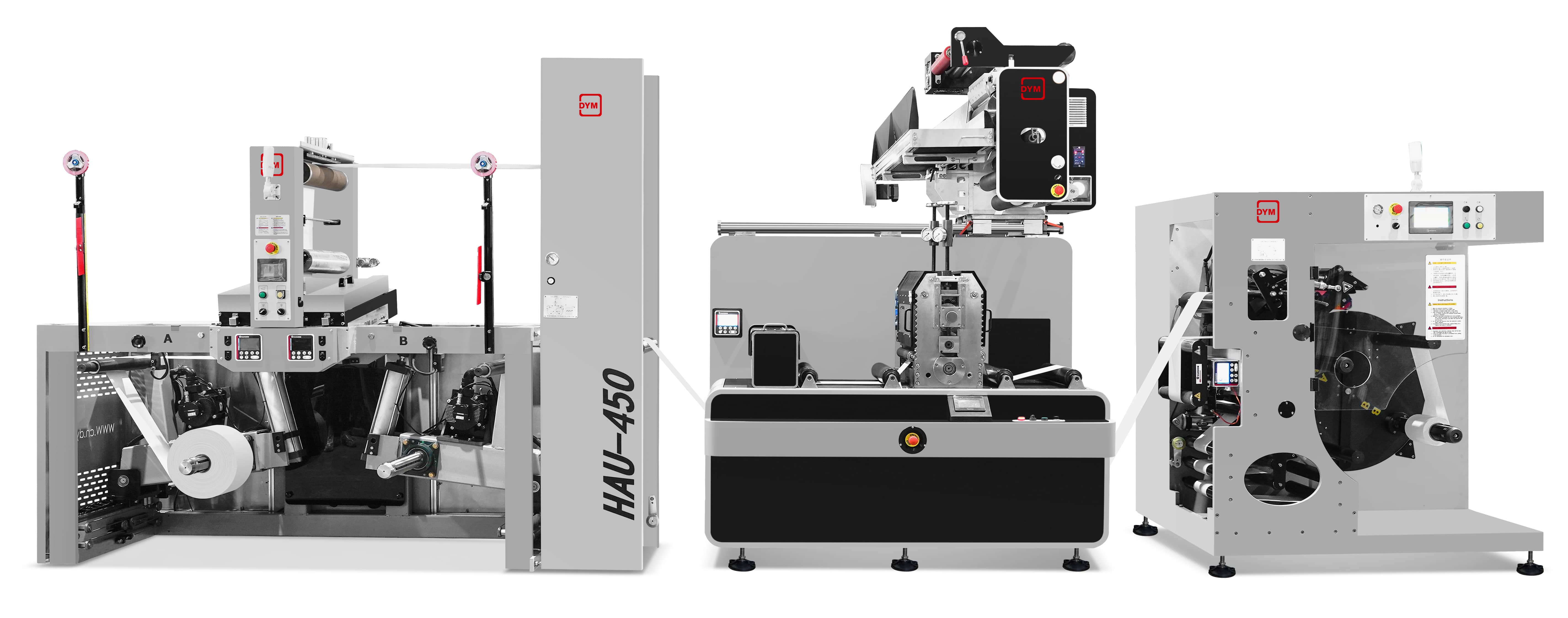 Das vollautomatische Nonstop-System HAU-450 mit dem Matrixwechsel-Aggregat NAC-450DYM und dualer Abwickeleinheit (Quelle: DYM)