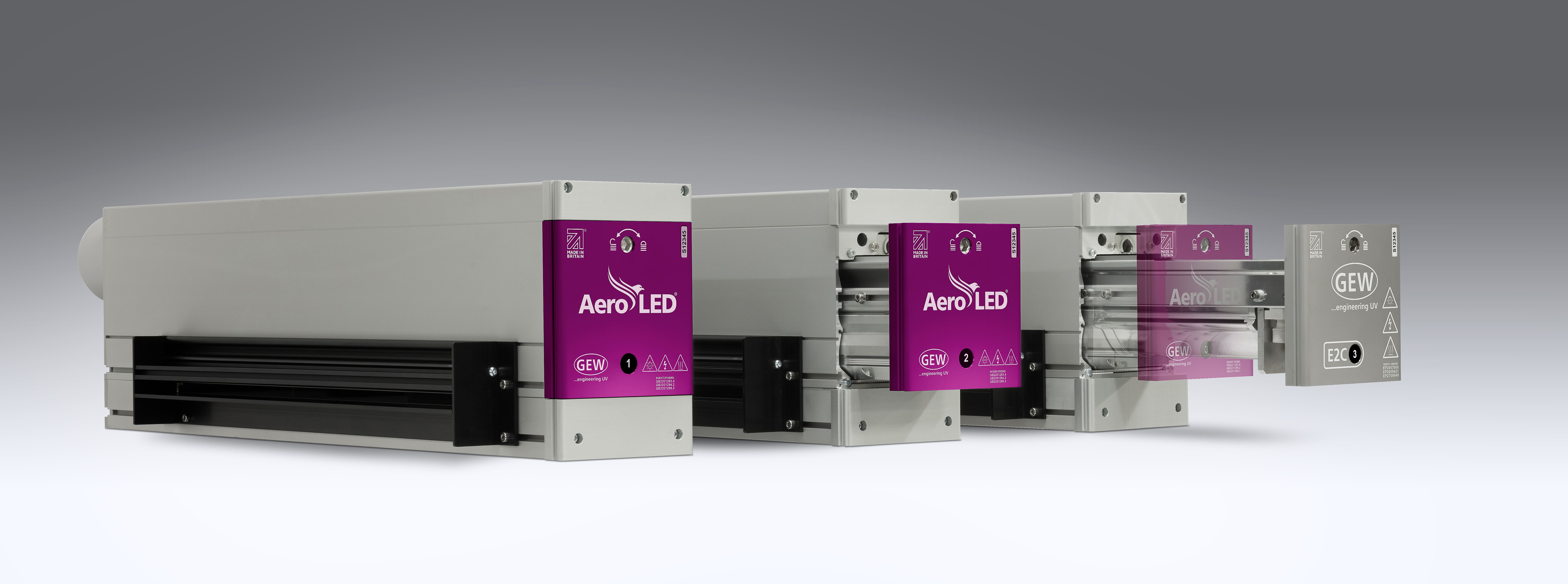 AeroLED ist ein System für die Aushärtung von Druck-, Beschichtungs- und Convertinganwendungen mit flexiblem Wechsel zwischen Lichtbogen- und LED-Härtung (Quelle: GEW)