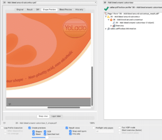 Mit der pdf Toolbox kommen zahlreiche Erweiterungen auch für Etikettendrucker, beispielsweise Hinzufügen von Beschnitt (Quelle: Callas)