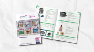 Auf 128 Seiten präsentiert die Antalis Verpackungen GmbH ihr vielfältiges Standardsortiment mit rund 580 Artikeln aus 12 verschiedenen Produktgruppen (Quelle: Antalis Verpackungen)
