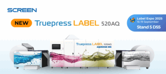 Screen erkundet auf der Labelexpo 2025 mit dem Projekt TruePress Label 520 AQ den wasserbasierten Digital-Tintenstrahldruck (Quelle: Screen)