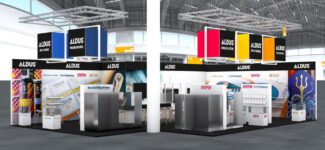 Gemeinsamer Messestand von API Transfer Technologies, Paragon Inks, Starfoil Technology und Newfoil Machines unter der neuen Dachmarke Aldus auf der Labelexpo Europe 2025 (Quelle: API Transfer Technologies)