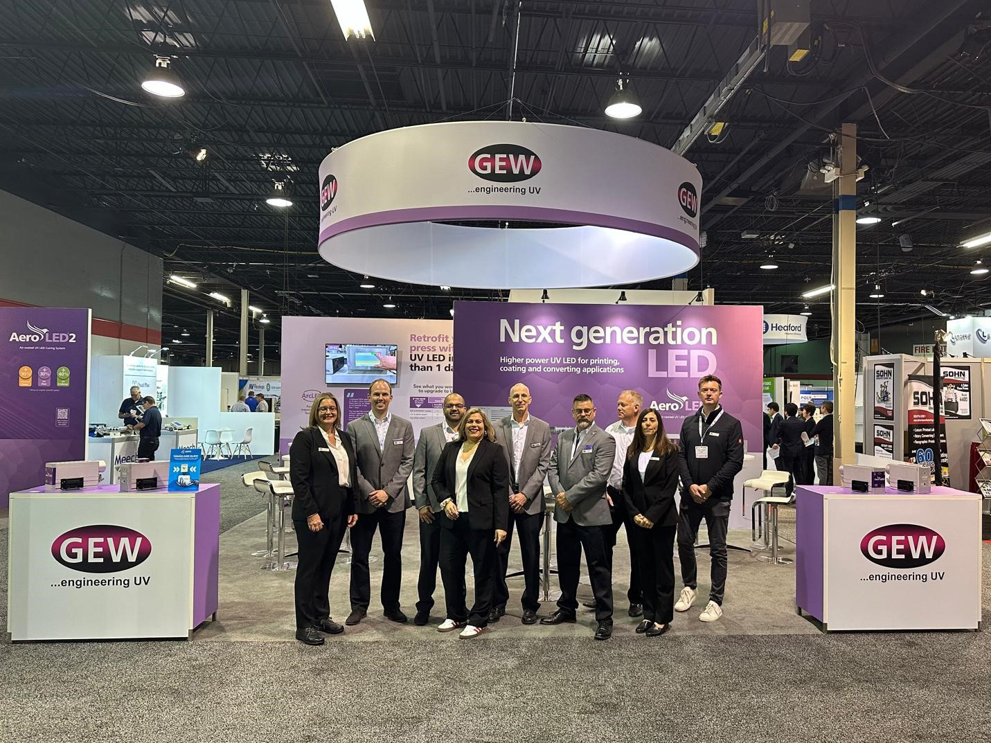 Das GEW-Team feiert die Markteinführung der Modelle AeroLED2 und LeoLED2 auf der Labelexpo Americas 2024 (Quelle: GEW)
