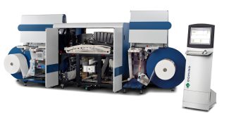 Die Hybridmaschine kombiniert Digital-Inkjet und Flexodruck (Quelle: Domino)