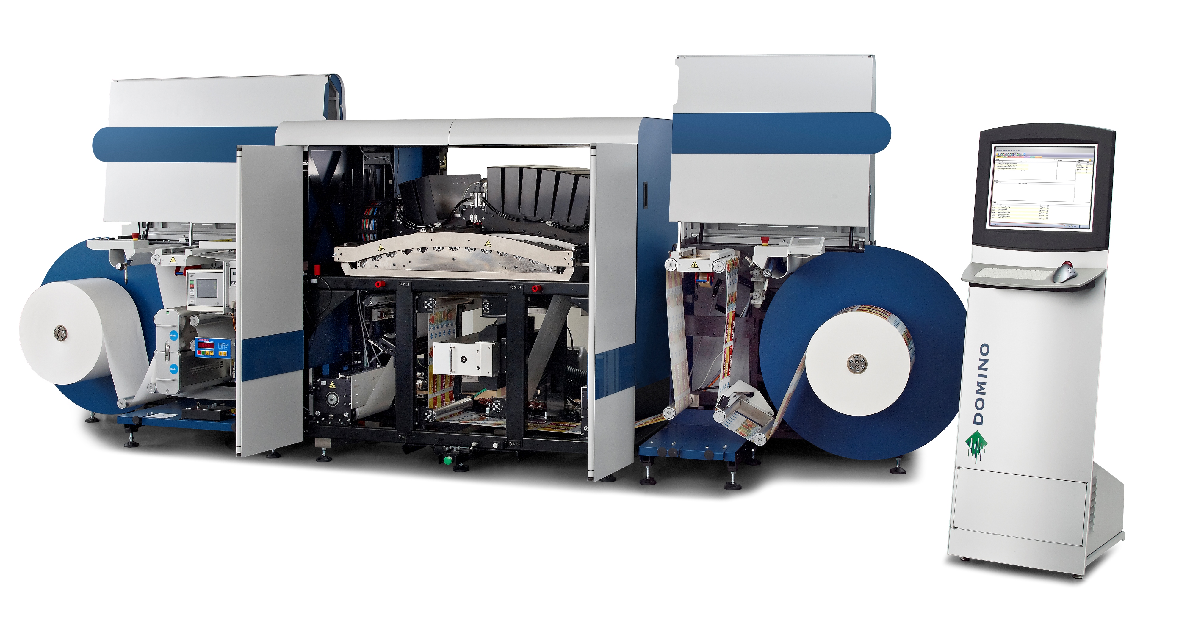 Die Hybridmaschine kombiniert Digital-Inkjet und Flexodruck (Quelle: Domino)