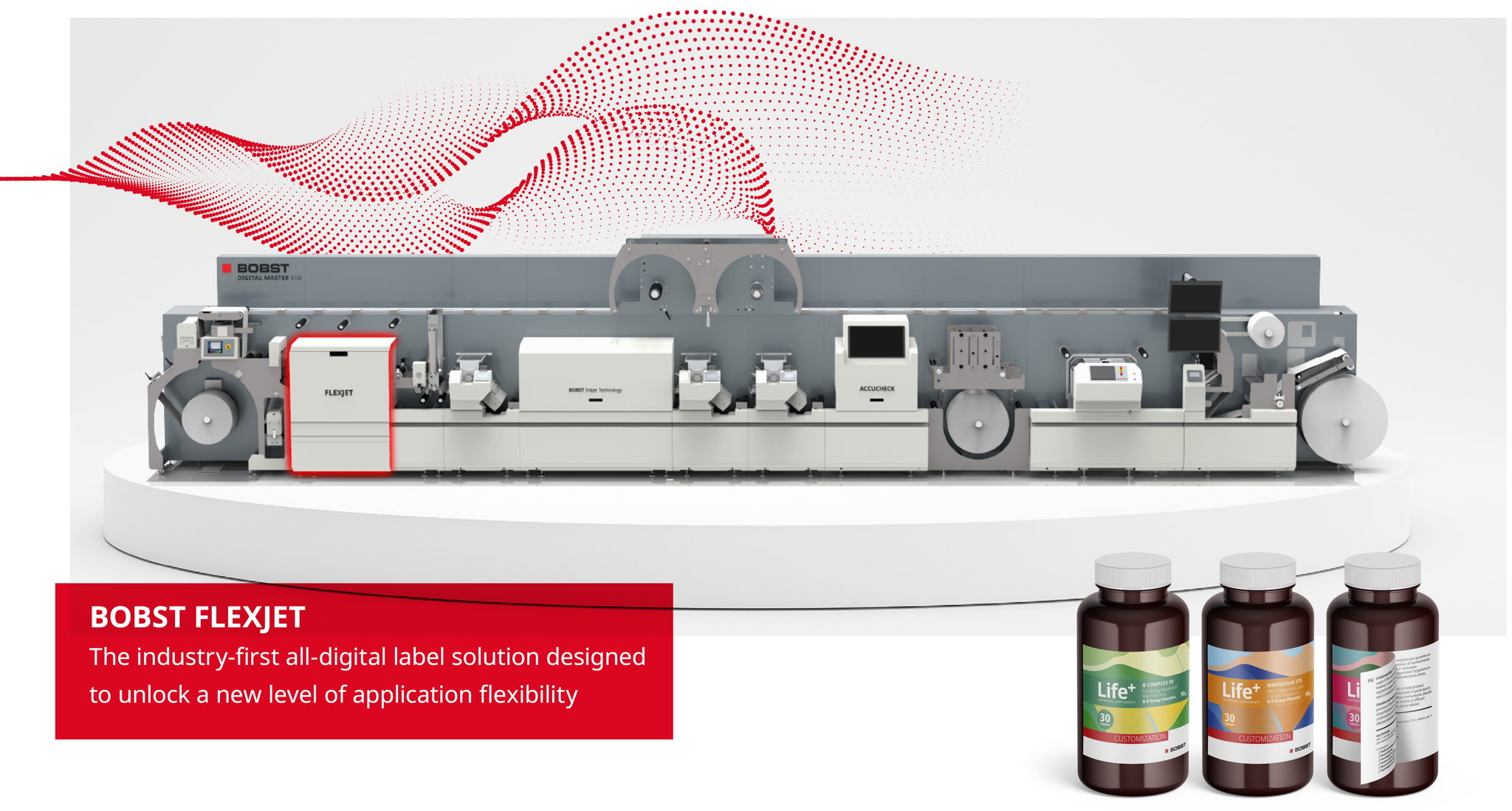 Das Flexjet-Modul ermöglicht den vollständig digitalen Druck mehrlagiger Etiketten in einem Arbeitsgang (Quelle: Bobst)