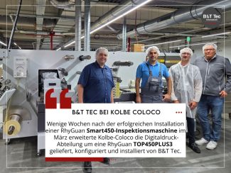 Von links: A. Schwarz, Kolbe-Coloco; K. Yeral, Kolbe-Coloco; M. Bentz, B&T Tec GmbH und M. Gerloff, Kolbe-Coloco (Quelle: B&T Tec)