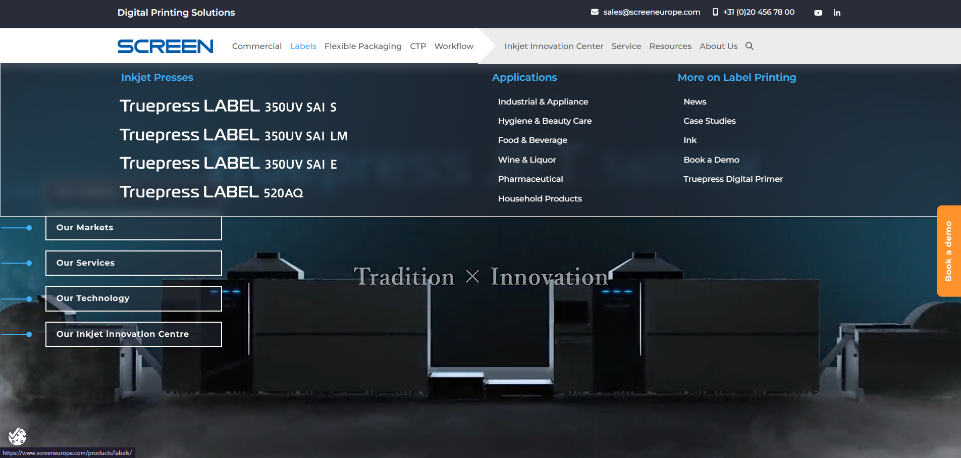 Die neue Website von Screen Europe bietet eine übersichtliche Darstellung aktueller Inkjet-Technologien und Anwendungen – von Etikettendruck über flexible Verpackungen bis hin zu CtP-Lösungen (Quelle: Screen)