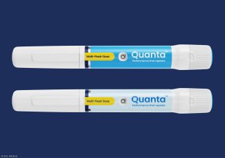 Der Quanta™-Pen von SHL Medical wird durch das speziell entwickelte Funktionslabel von Schreiner MediPharm um zusätzliche Funktionen für Sicherheit, Konnektivität und Nutzerkomfort erweitert (Quelle: Schreiner Group)
