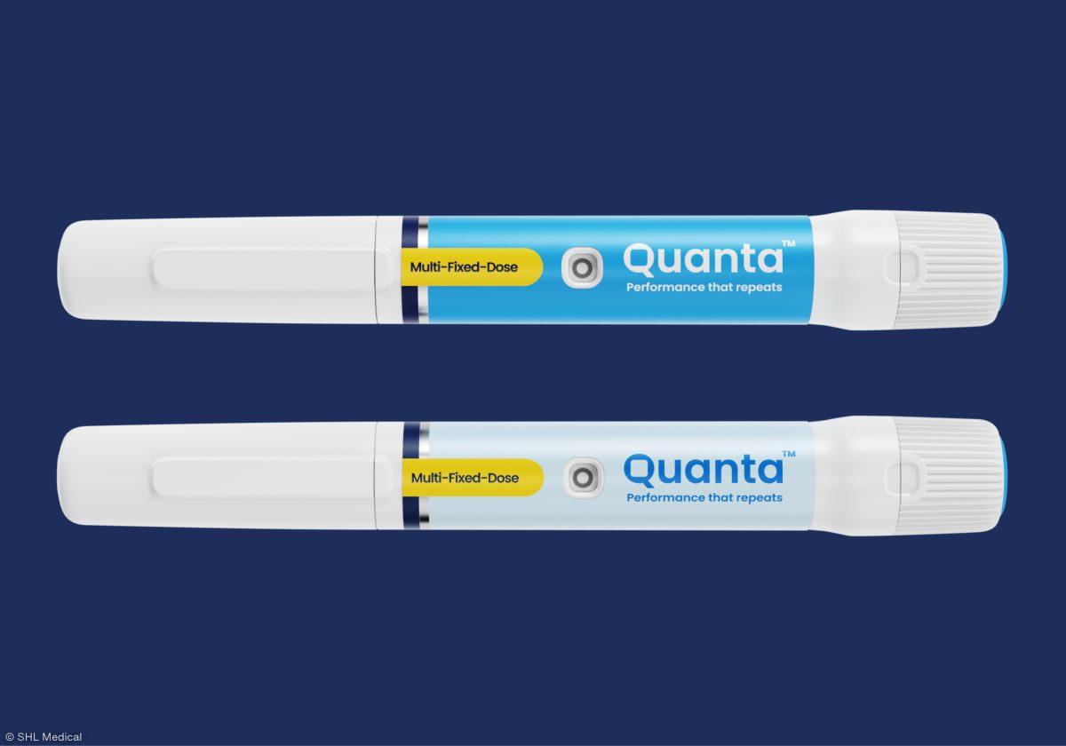 Der Quanta™-Pen von SHL Medical wird durch das speziell entwickelte Funktionslabel von Schreiner MediPharm um zusätzliche Funktionen für Sicherheit, Konnektivität und Nutzerkomfort erweitert (Quelle: Schreiner Group)