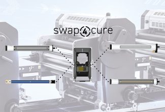 Mit swap4cure kombiniert IST konventionelle UV-Härtung, LED-UV und thermische Trocknung auf einer modularen Plattform und ermöglicht den Wechsel zwischen den Technologien (Quelle: IST)